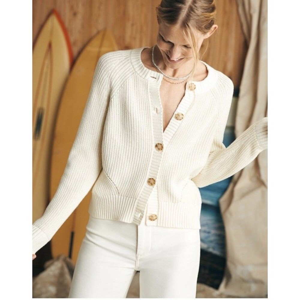 Faherty Sunwashed Fisherman Cardigan ivory size L